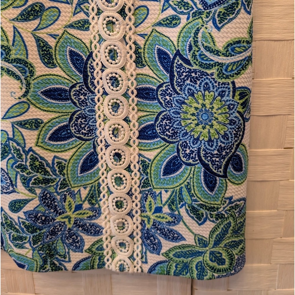 Eliza J Blue Green Floral Paisley Lace Trim Shift‎ Dress EJ4-2954 Size 10 - Picture 5 of 12